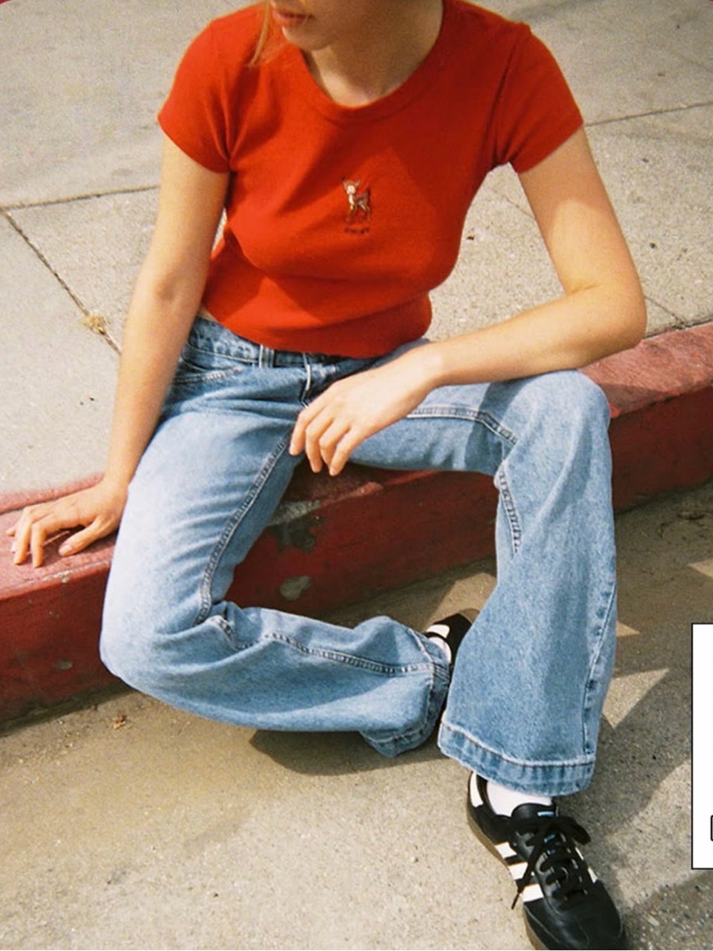 Brandy Melville John Gault Embroidered Bambi Deer Crop Tee - Red Women’s Top - Picture 2 of 3